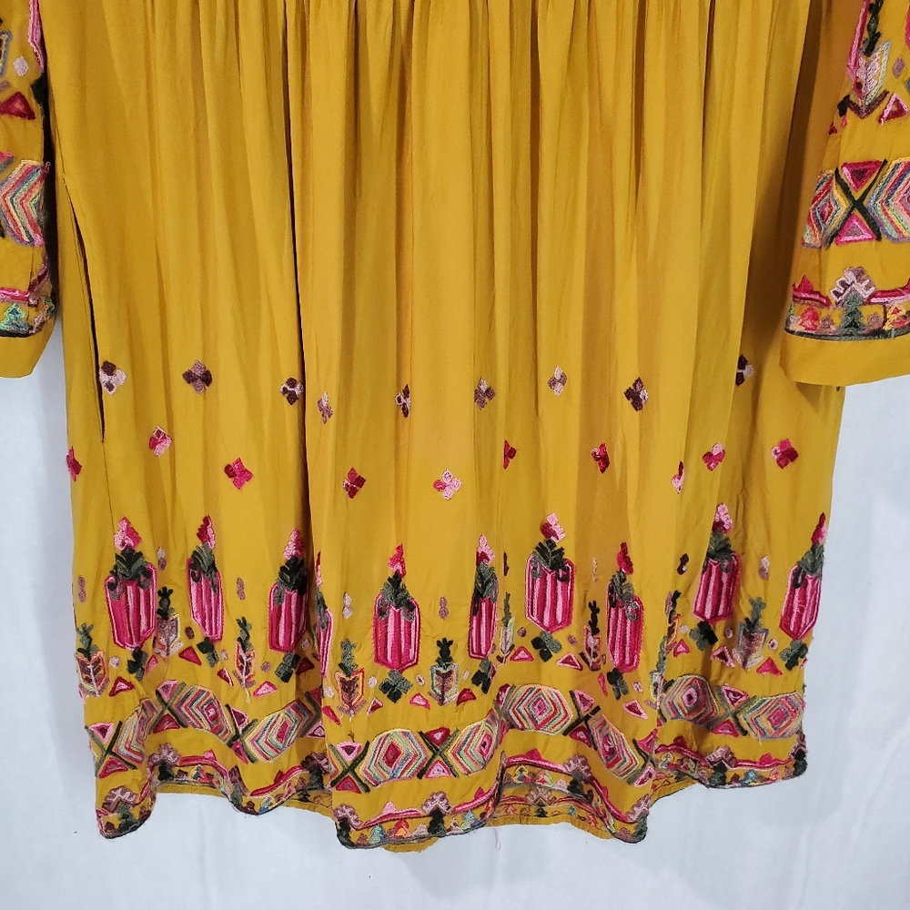 Anthropologie Floreat Raella Gold Mustard Embroidered Tunic Dress size small - Picture 8 of 14